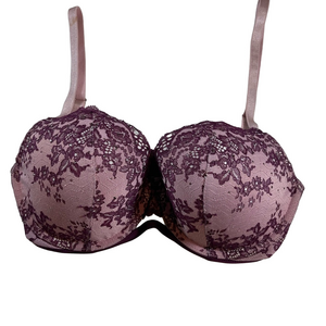 Victoria’s Secret Dream Angels Lined Demi Bra Lace Rhinestones Pink Purple 32DDD